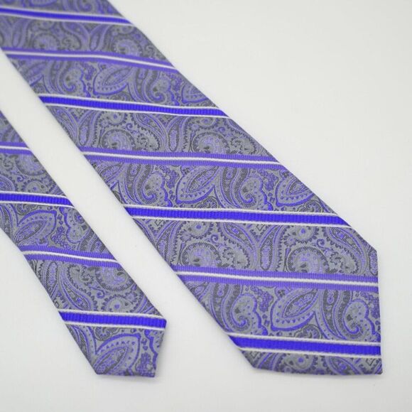 Pronto Uomo‎ Purple Woven Striped Paisley Silk Tie - Picture 1 of 6